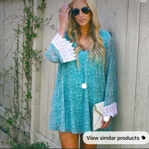 Show Me Your Mumu Portabella Crochet Trim Bell Sleeve Dress in Little Lady Lola